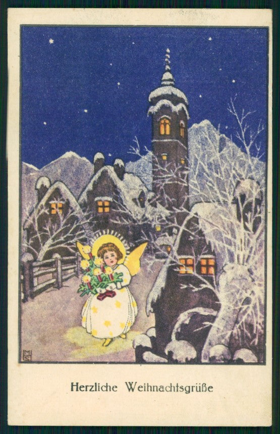 Christmas Angel Winter Landscape B K W I 3193-1 postcard TC2970 – fronte