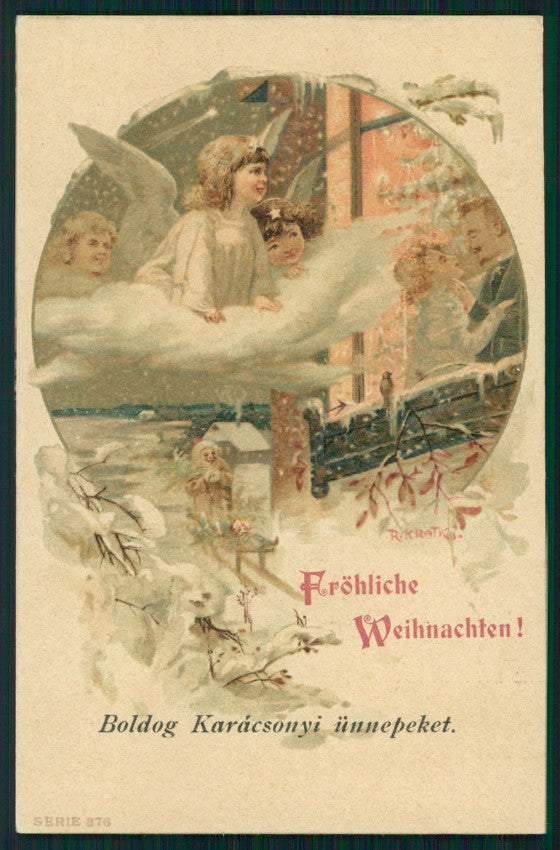 Artist Signed Kratki Christmas Angel Winter Landscape seie 276 postcard TC2973 – fronte
