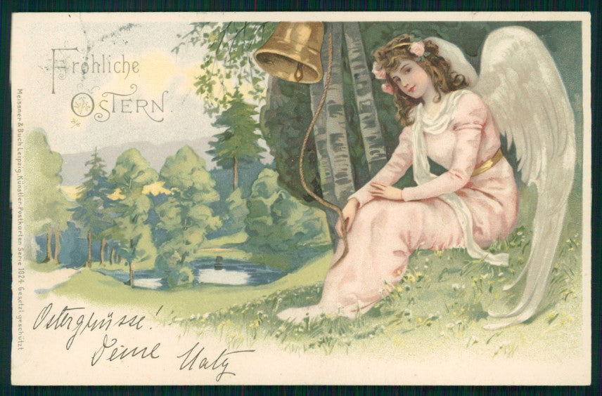 Happy Easter Angel Spring Landscape Meissner Buch 1024 postcard TC2986 – fronte