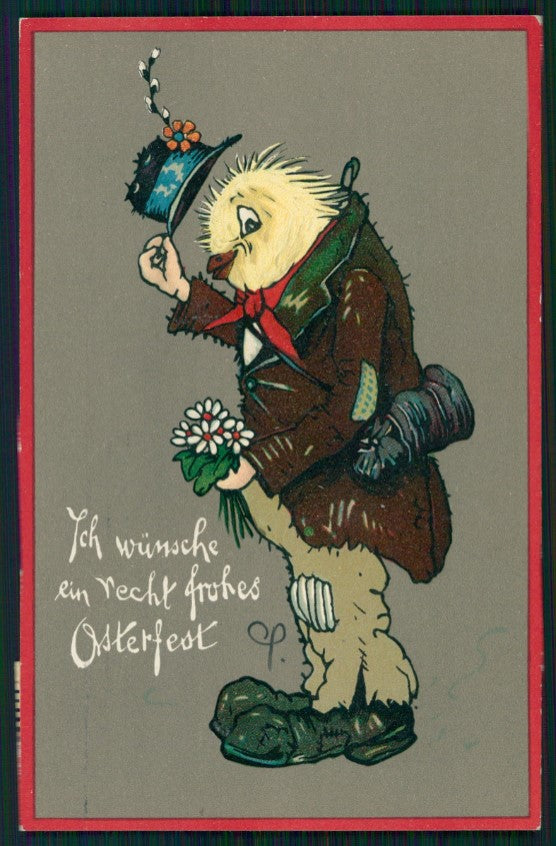 Artist Signed F. Baumgarten Easter Dressed Chick EAS postcard TC3005 – fronte