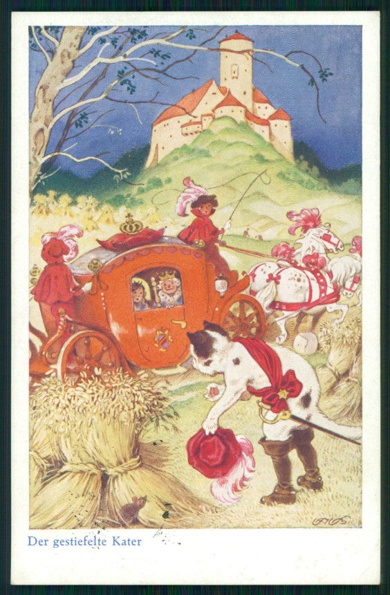 Artist Signed F. Baumgarten Fairy Tales Puss In Boots 1489-2 postcard TC3012 – fronte