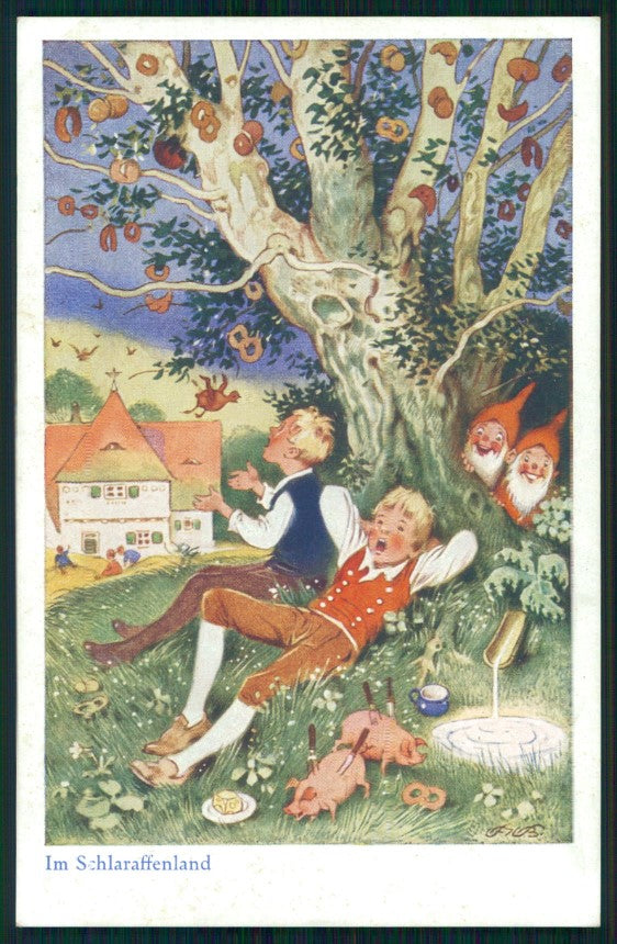Artist Signed F. Baumgarten Fairy Tales Pig Gnome serie 1482-2 postcard TC3013 – fronte
