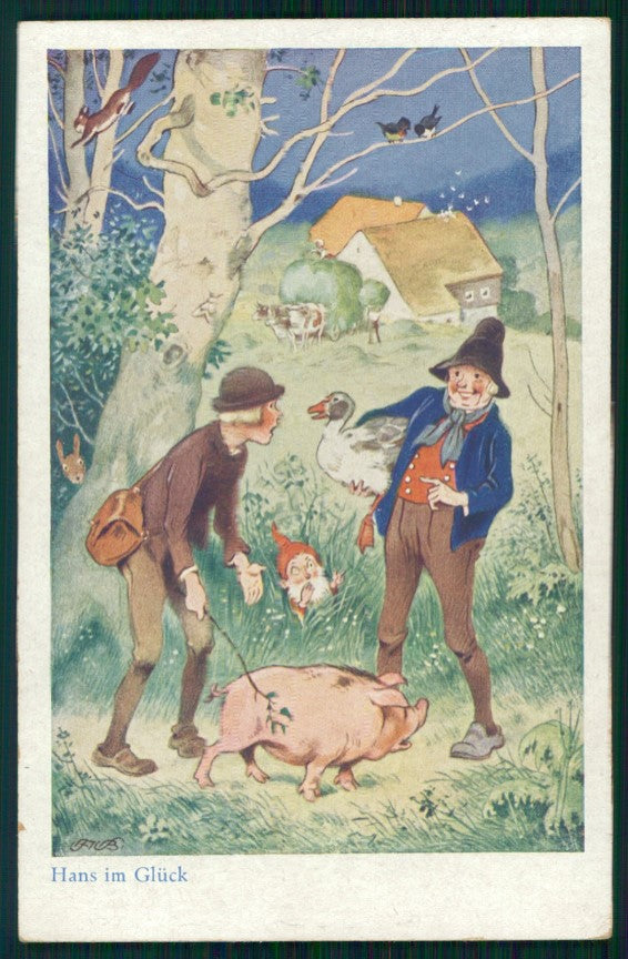 Artist Signed F. Baumgarten Fairy Tales Pig Gnome serie 1487-1 postcard TC3014 – fronte