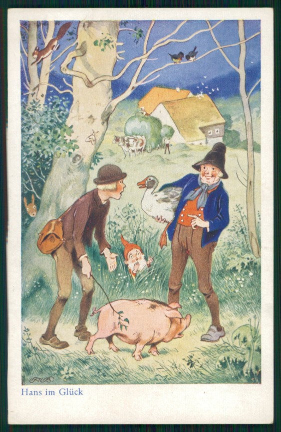 Artist Signed F. Baumgarten Fairy Tales Pig Gnome serie 1487-1 postcard TC3016 – fronte