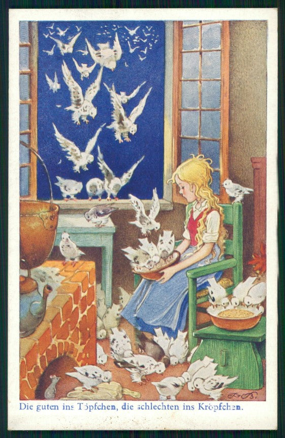 Artist Signed F. Baumgarten Fairy Tales Doves Girl 1472-2 postcard TC3019 – fronte