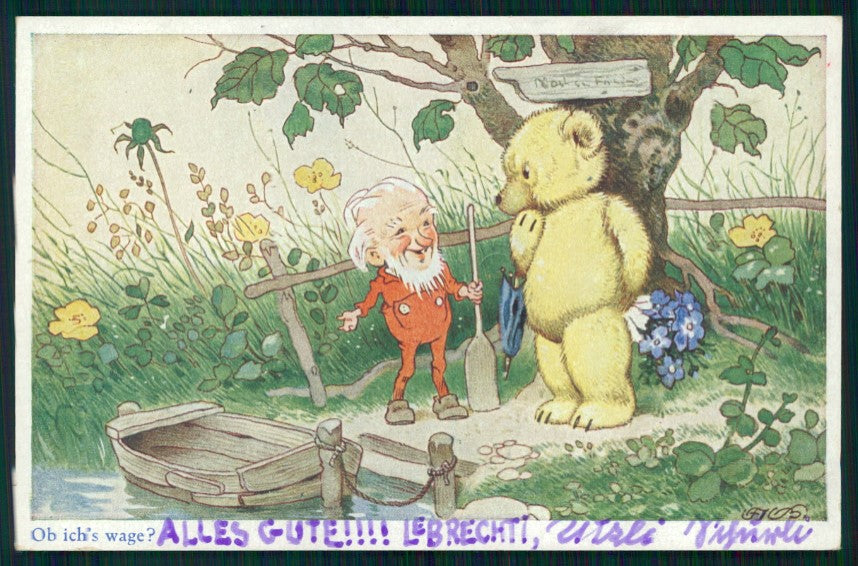 Artist Signed Baumgarten Gnome Zwerge Dwarf Teddy Bear 1505-2 postcard TC3023 – fronte
