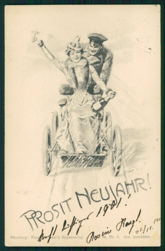 Artist Signed Viennoise Toasting Lady Couple Theo Stroefer 69 2 postcard TC3043 – fronte