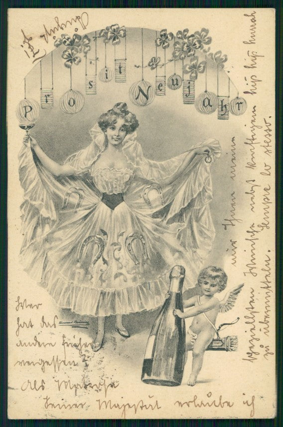 Artist Signed Viennoise Toasting Lady Cudip Theo Stroefer 340 2 postcard TC3044 – fronte