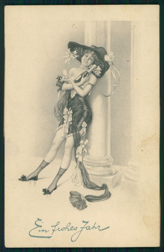 Artist Signed Viennoise Toasting Risque Lady serie 038 postcard TC3045 – fronte