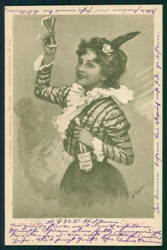 Artist Signed H. Torggler Viennoise Toasting Lady serie 810 postcard TC3047 – fronte