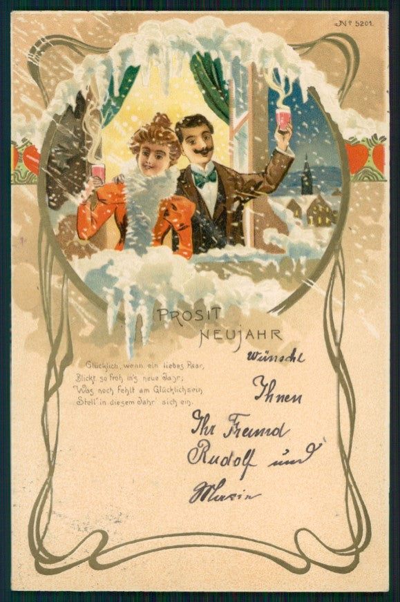 Artist Signed Art Nouveau Toasting Couple serie 5201 postcard TC3050 – fronte