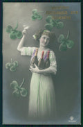 Toasting Lady Leaf Clover Luck RPPC serie 4751 52 postcard TC3054 – fronte