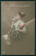 Toasting Lady Misteltoe NPG RPPC serie 2628 postcard TC3055 – fronte