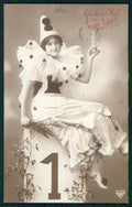 Toasting Pierrot Lady Misteltoe BNK RPPC serie 34349 6 postcard TC3056 – fronte