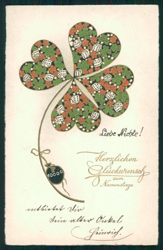 Four Leaf Clover Luck Dice postcard TC3099 – fronte