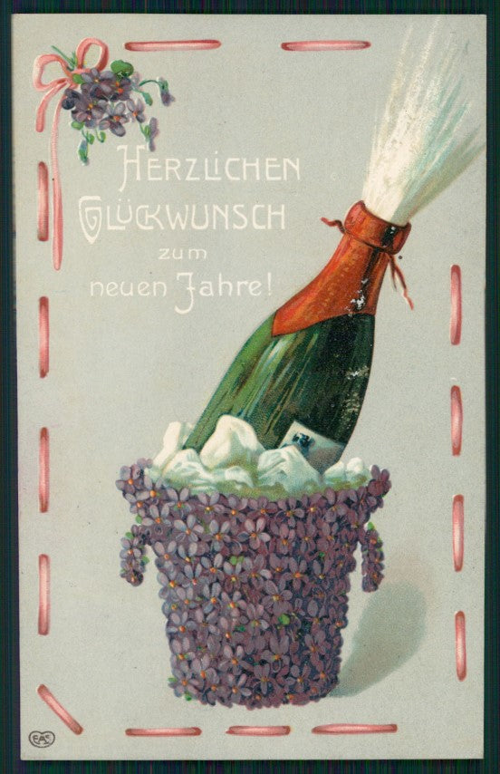 Happy New Year Purple Violets Toasting EAS postcard TC3115 – fronte