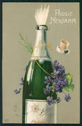 Happy New Year Purple Violets Toasting EAS Relief postcard TC3116 – fronte