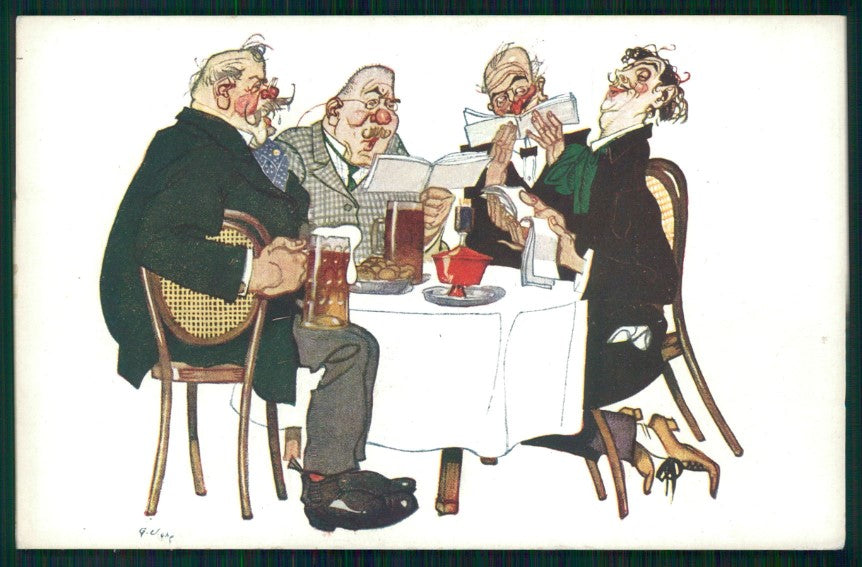 Art Nouveau Men drinking beer pt TC3124 – fronte