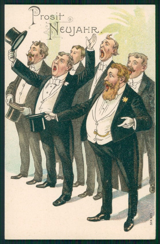 Happy New Year Prosit Neujahr Chorus of Men serie 520 postcard TC3137 – fronte