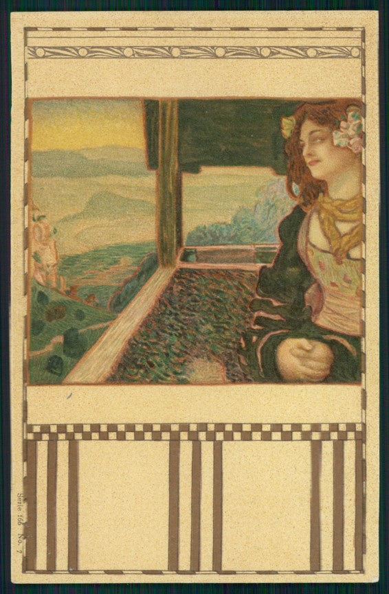 Artist Signed Gottlieb Theodor Kempf Art Nouveau Lady 166-7 postcard TC3157 – fronte