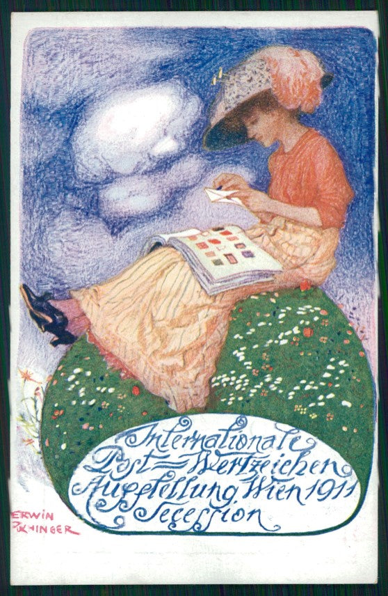 Artist Signed Erw. Puchinger Postwertzeichen Stamp Ausstellung Wien 1911 TC3186 – fronte