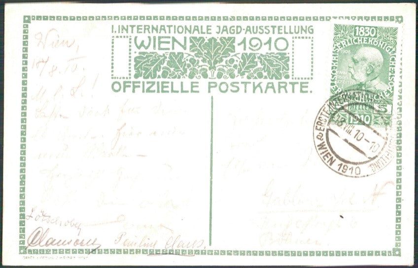 Puchinger Kaiser Franz Josef Jagd Caccia Ausstellung Wien 1910 postcard TC3234 – retro