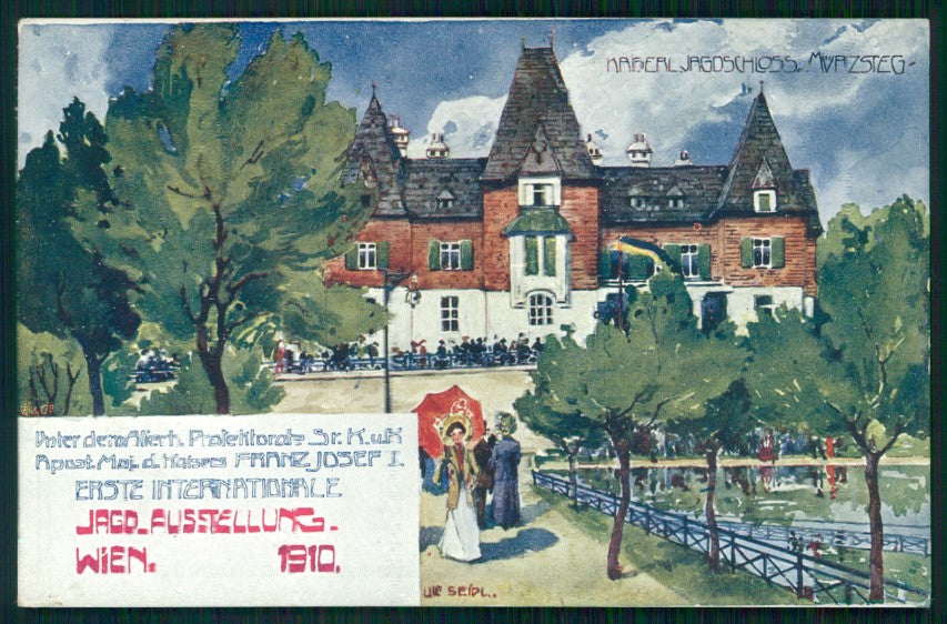 Artist Signed Ulf. Seidl Jagd Caccia Ausstellung Wien 1910 postcard TC3255 – fronte
