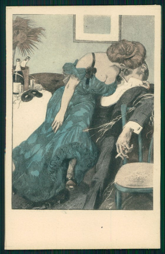 Artist Signed Simplicissimus Karte serie XIV 6 TRACCE UMIDO postcard TC3259 – fronte