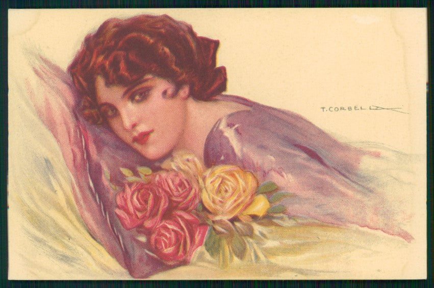 Artist Signed Corbella Glamour Lady WATER STAIN serie 250-6 postcard TC3338 – fronte
