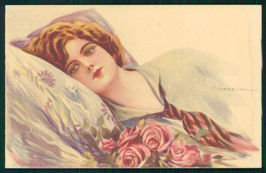 Artist Signed Corbella Glamour Lady WATER STAIN serie 250-3 postcard TC3340 – fronte