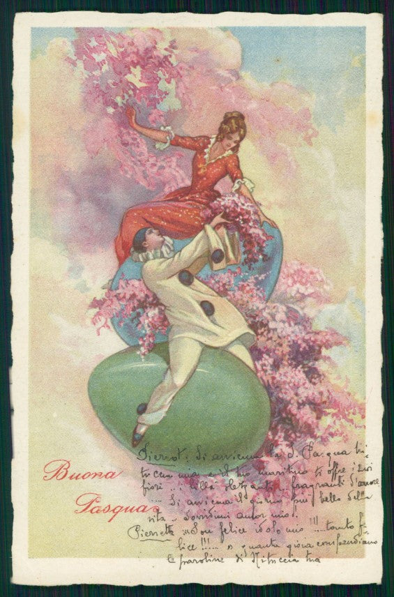 Artist Signed Corbella Lady Pierrot Easter Egg Degami serie 979 postcard TC3376 – fronte