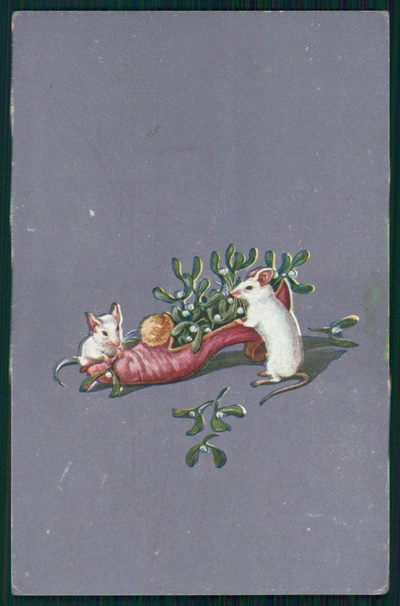 Christmas Mouse Mistletoe serie 777 postcard TC3426 – fronte