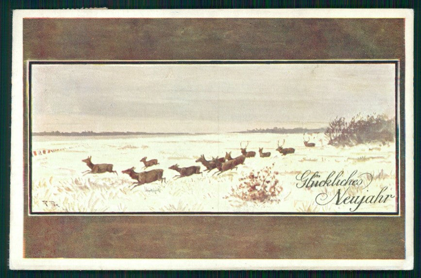 Artist Signed R. Pick Deer Winter Landscape B K W I serie 701-2 postcard TC3451 – fronte