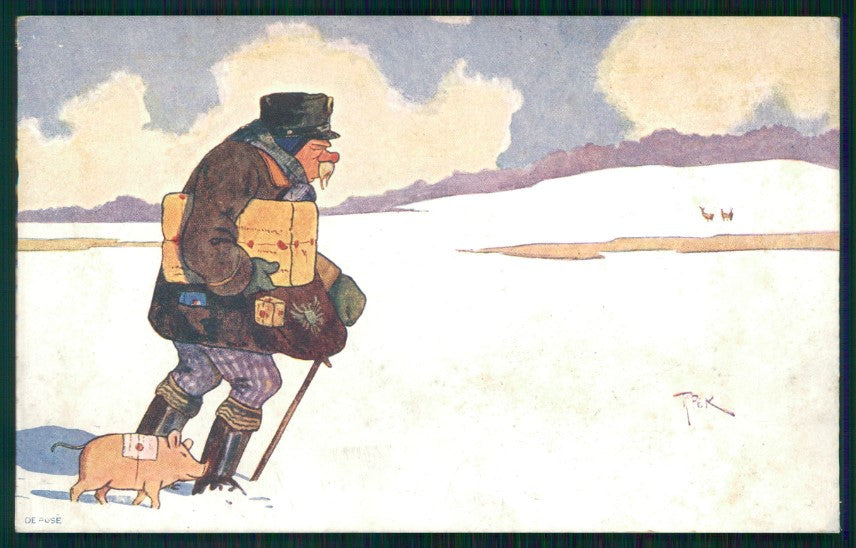 Artist Signed R. Pick Pig Winter Landscape B K W I serie 2638-2 postcard TC3452 – fronte