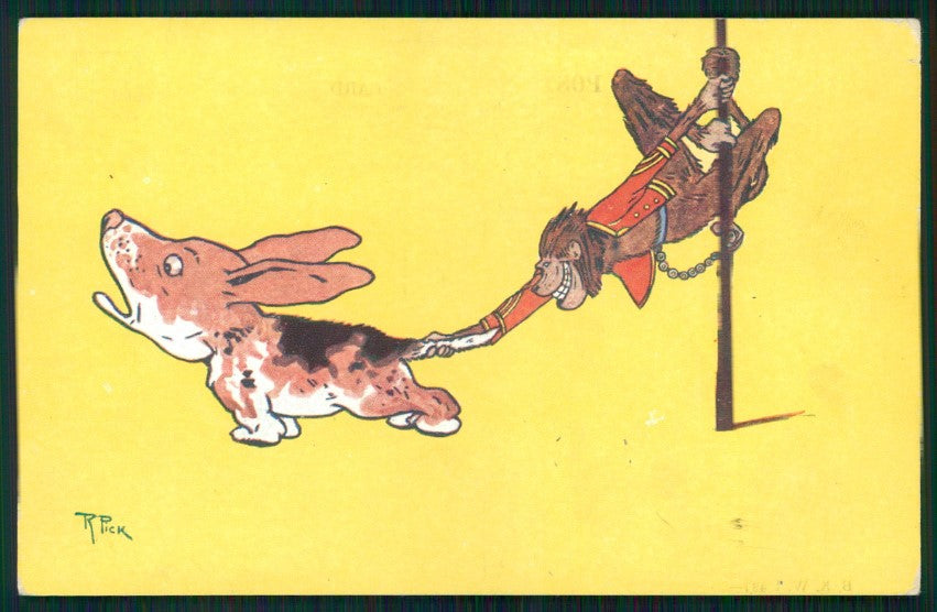 Artist Signed R. Pick Dressed Monkey Dog B K W I serie 497-1 postcard TC3462 – fronte