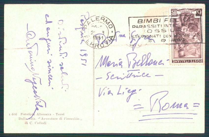 Artist Signed A. Mussino Pinocchio Collodi Alterocca CREASED postcard TC3482 – retro