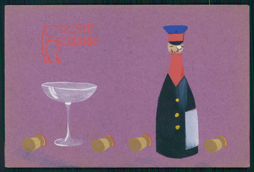 Happy New Year Prosit Neujahr Hand Painting postcard TC3496 – fronte