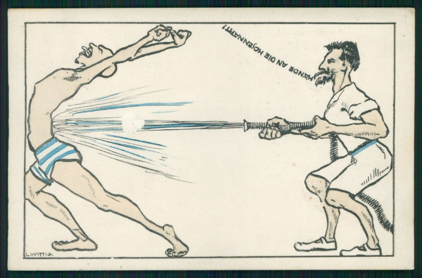 Artist Signed L. Wittig Men Im Herrenbad CREASED postcard TC3499 – fronte