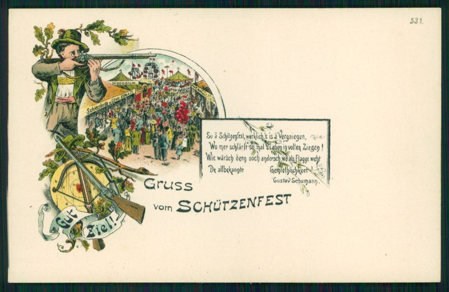 Gruss vom Schützenfest Hunt Tiro a Segno Luna Park 531 postcard TC3519 – fronte