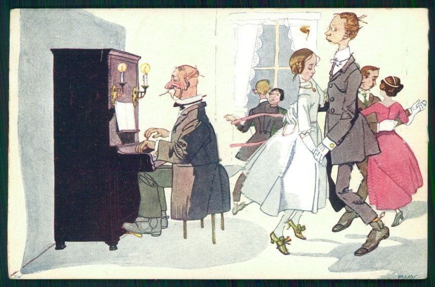 Artist Signed Dancing Couple Dance Piano B K W I 353-6 postcard TC3543 – fronte