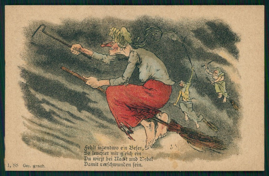 Befana Strega Scopa Witch Broom Hexenbesen postcard TC3553 – fronte
