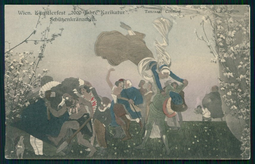 Artist Signed Karpellus Wien Kunstlerfest Karikatur Schützenkränzchen pc TC3559 – fronte