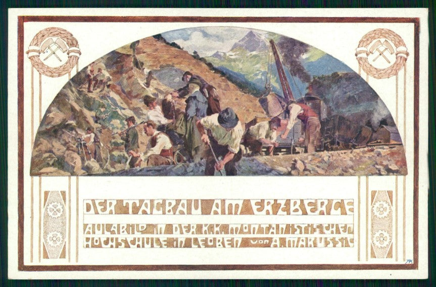 Österreich Steiermark Leoben Hochschule Miners Minatori Marussig postcard TC3572 – fronte