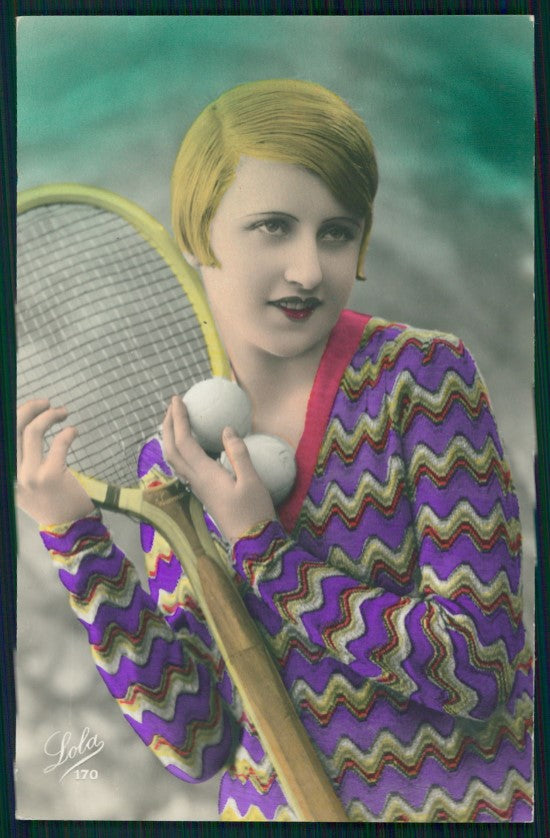 Glamour Lady Sport Tennis Lola serie 170 RPPC postcard TC3584 – fronte
