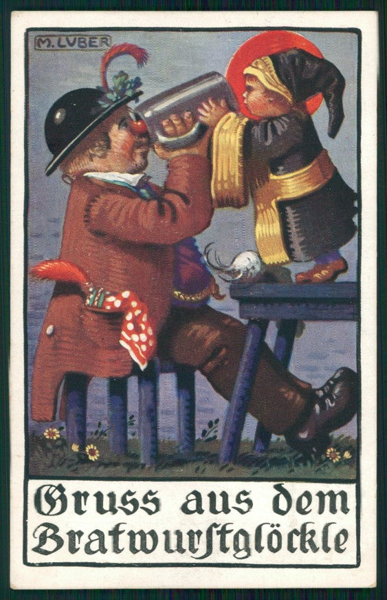 Artist Signed Max Luber Mann beim Bier trinken Drinker postcard TC3593 – fronte