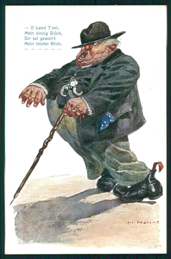 Artist Signed H. Hanke Ubriaco Betrunkener Mann Drinker Tirol postcard TC3594 – fronte