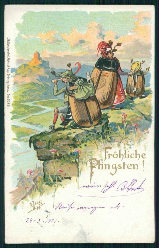 Artist Signed Pentecoste Pfingsten Insects Beetles postcard TC3601 – fronte