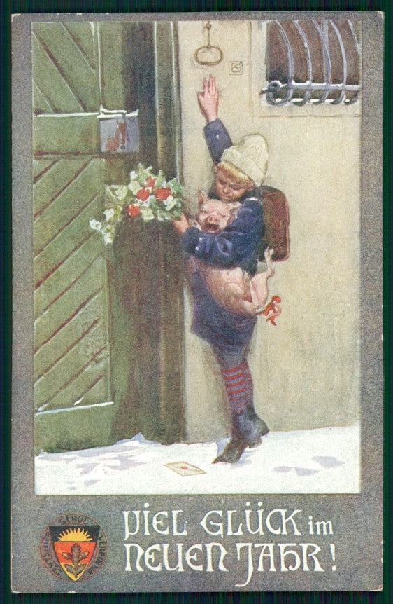 Maialino Pig Child Deutscher Schulverein postcard TC3615 – fronte