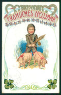 Maialino Spazzacamino Pig Chimney Sweep Four Leaf Clover 545 postcard TC3620 – fronte