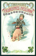 Maialino Spazzacamino Pig Chimney Sweep Four Leaf Clover 545 postcard TC3621 – fronte